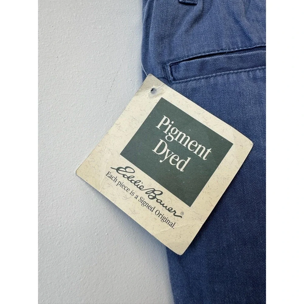 Vintage Eddie Bauer Pants Mens 38x31‎ Blue Pigment Dyed Chino Elastic Waist 90s